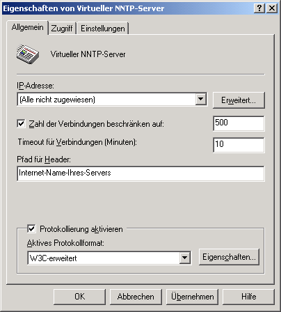 Virtual NNTP server - Configuration