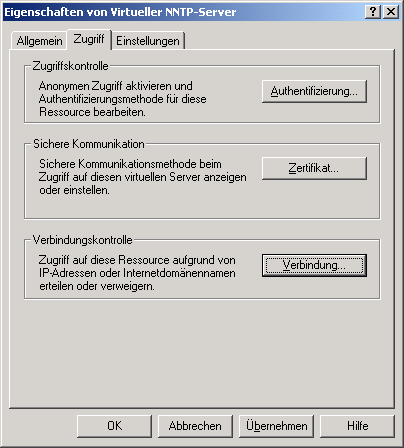 Registerkarte Zugriff - Verbindung