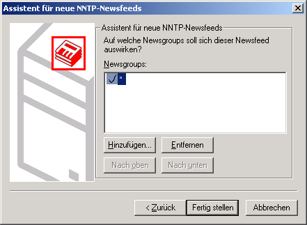 Assistent für neue NNTP-Newsfeeds - Entfernung des Eintrags