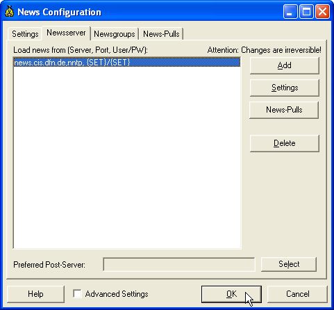 Close configuration window