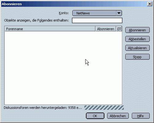 Liste der verfügbaren Newsgruppen übertragen