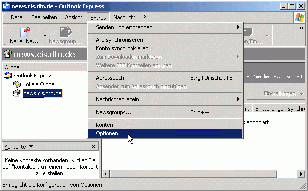 Menü: Extras / Optionen