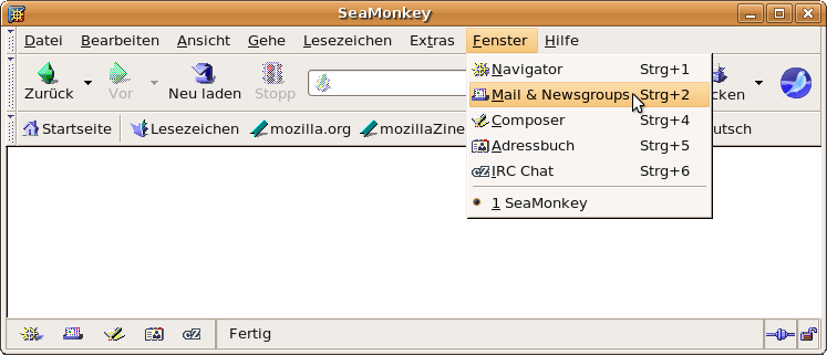 Menü: Fenster - Mail & Newsgroups