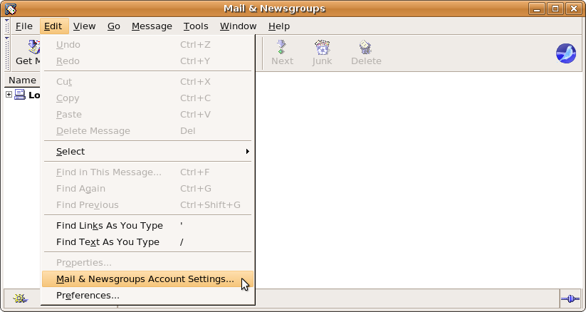 Menu: Edit - Mail & Newsgroups Account Settings