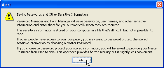 Password Manager warning