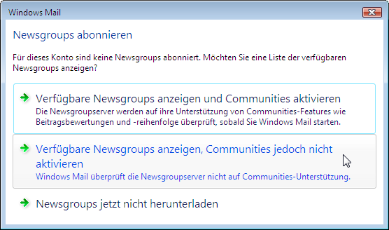 Liste verfügbarer Newsgruppen holen