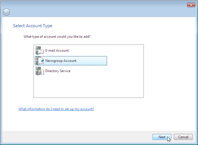 Wizard: Account Type - Newsgroup Account